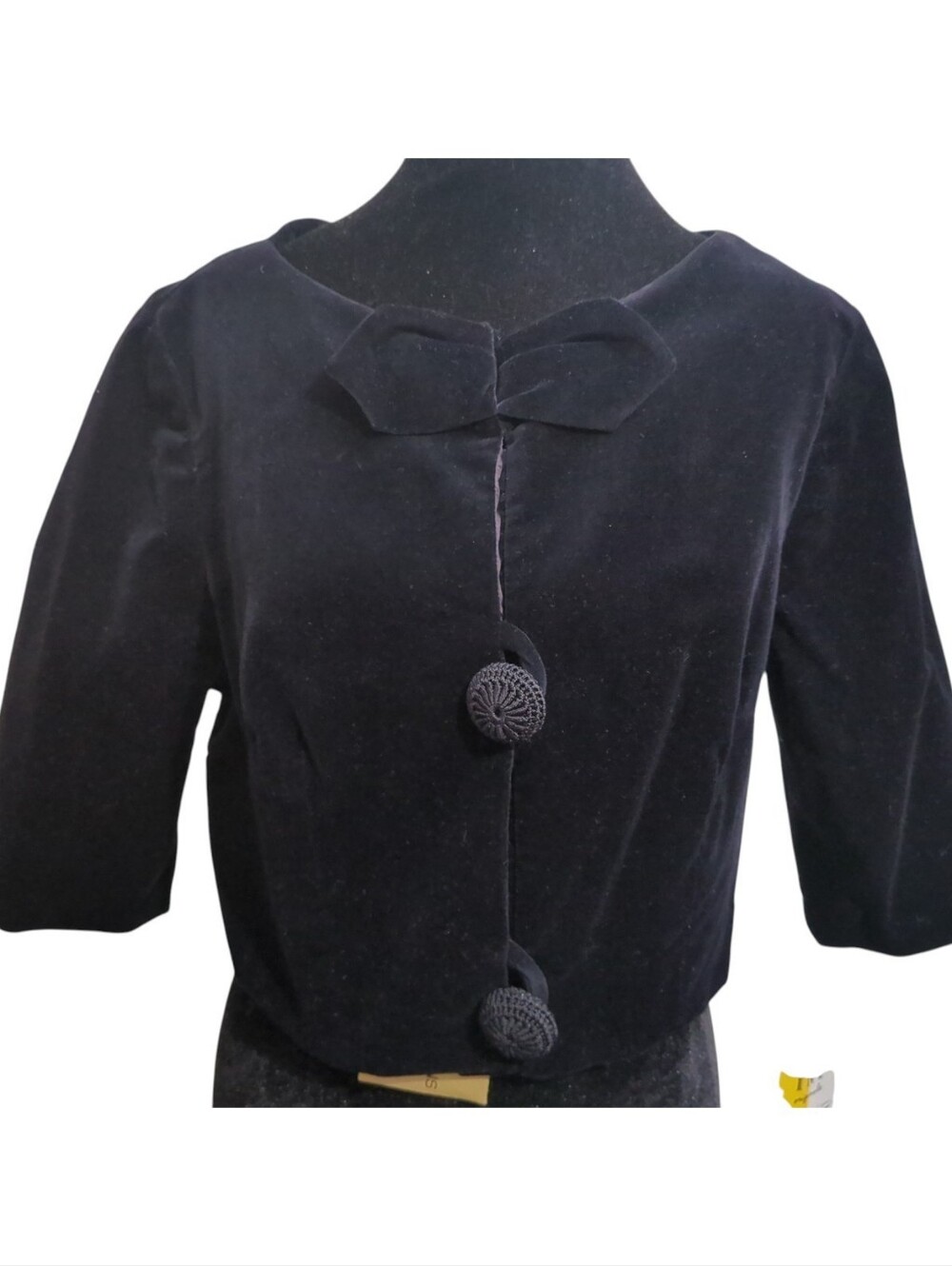 Vintage 90's NWT Black Cotton Velvet Cropped Bolero Jacket Modern Sz L Regency